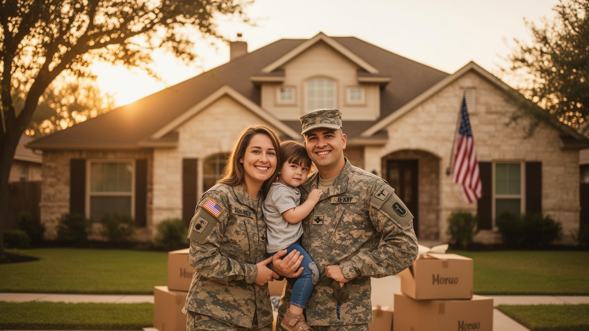 Military family in front of their San Antonio home